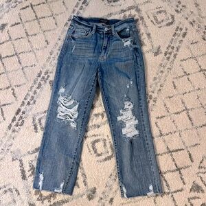 Judy Blue High Rise Ankle Straight Fit Distressed Jeans Size 3/26